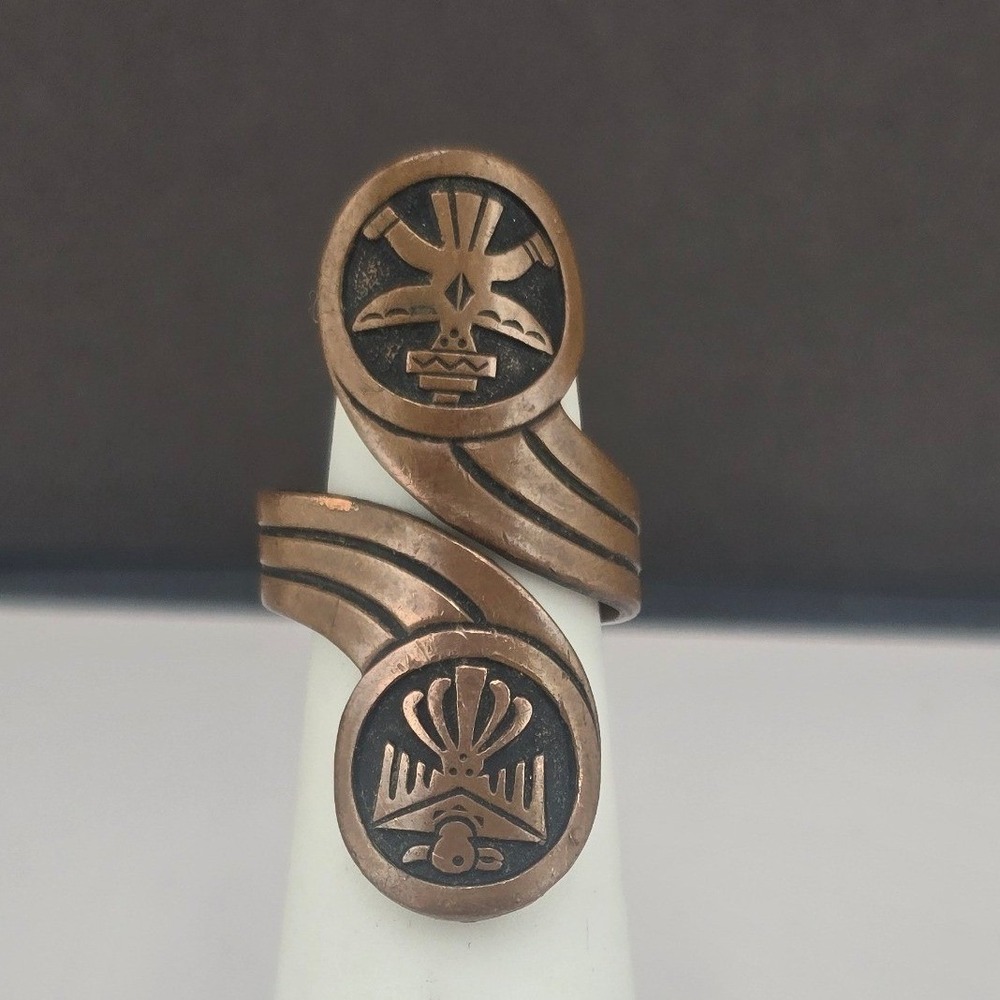 Vintage Estate Ring Copper Tone Southwestern Thunderbird Bypass Size 2.5